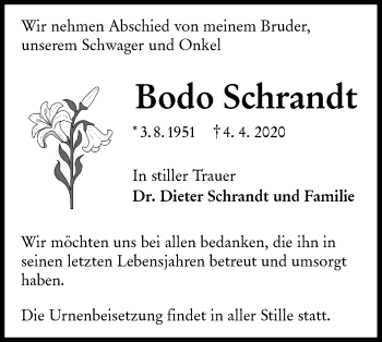 Traueranzeige von Bodo Schrandt von lausitzer_rundschau