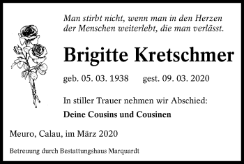 Traueranzeige von Brigitte Kretschmer von lausitzer_rundschau