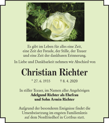 Traueranzeige von Christian Richter von lausitzer_rundschau