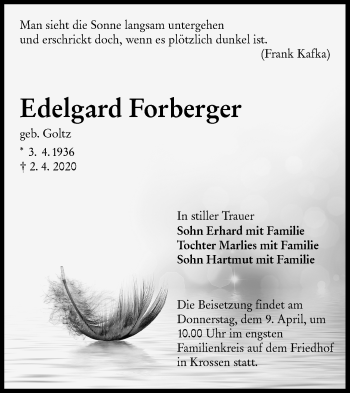 Traueranzeige von Edelgard Forberger von lausitzer_rundschau