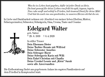 Traueranzeige von Edelgard Walter von lausitzer_rundschau