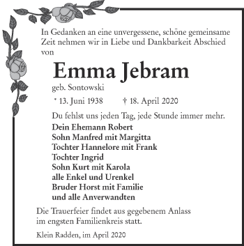 Traueranzeige von Emma Jebram von lausitzer_rundschau