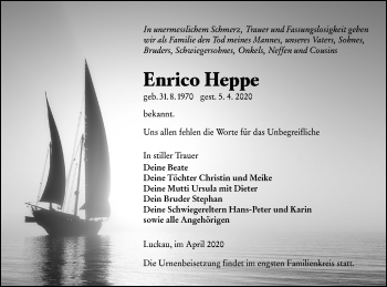 Traueranzeige von Enrico Heppe von lausitzer_rundschau