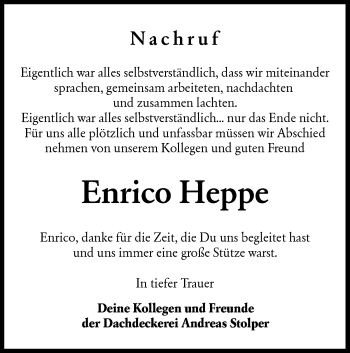 Traueranzeige von Enrico Heppe von lausitzer_rundschau