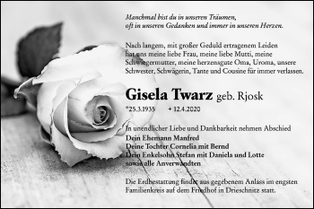 Traueranzeige von Gisela Twarz von lausitzer_rundschau