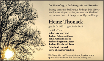 Traueranzeige von Heinz Thonack von lausitzer_rundschau