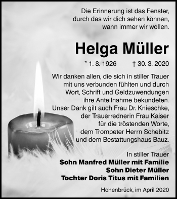 Traueranzeige von Helga Müller von lausitzer_rundschau