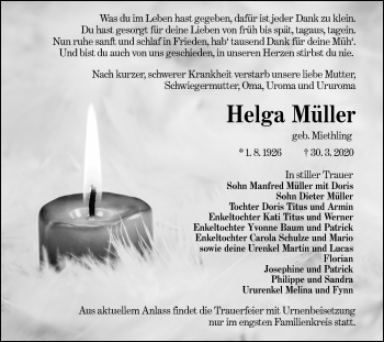 Traueranzeige von Helga Müller von lausitzer_rundschau