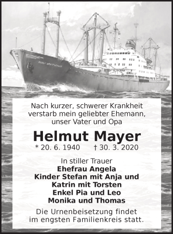 Traueranzeige von Helmut Mayer von lausitzer_rundschau
