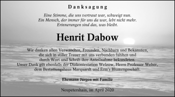Traueranzeige von Henrit Dabow von lausitzer_rundschau