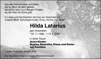 Traueranzeige von Hilda Latarius von lausitzer_rundschau