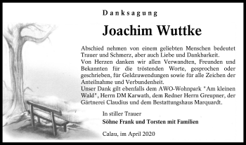 Traueranzeige von Joachim Wuttke von lausitzer_rundschau