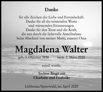 Traueranzeige von Magdalena Walter von lausitzer_rundschau