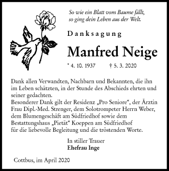 Traueranzeige von Manfred Neige von lausitzer_rundschau