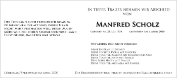 Traueranzeige von Manfred Scholz von lausitzer_rundschau