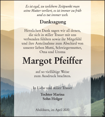 Traueranzeige von Margot Pfeiffer von lausitzer_rundschau