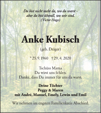 Traueranzeige von Anke Kubisch von lausitzer_rundschau