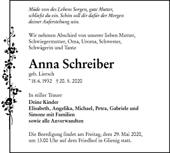 Traueranzeige von Anna Schreiber von lausitzer_rundschau