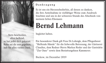 Traueranzeige von Bernd Lehmann von lausitzer_rundschau