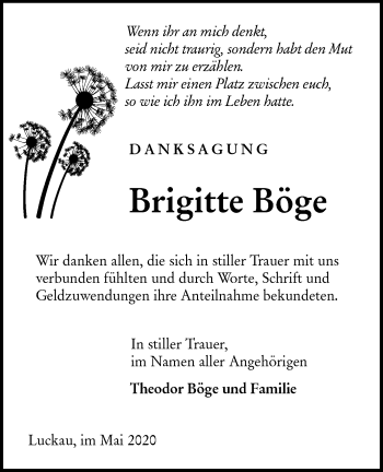 Traueranzeige von Brigitte Böge von lausitzer_rundschau