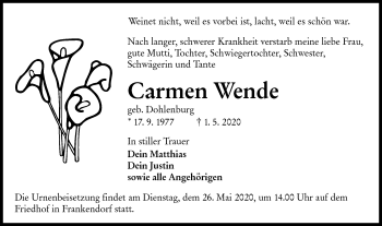 Traueranzeige von Carmen Wende von lausitzer_rundschau
