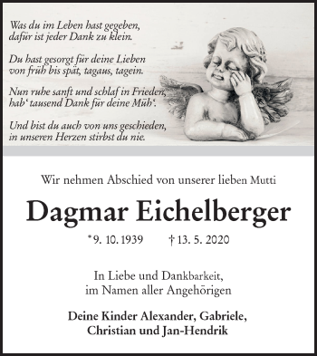 Traueranzeige von Dagmar Eichelberger von lausitzer_rundschau