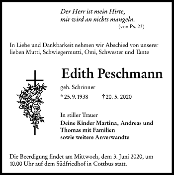 Traueranzeige von Edith Peschmann von lausitzer_rundschau