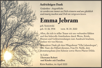 Traueranzeige von Emma Jebram von lausitzer_rundschau