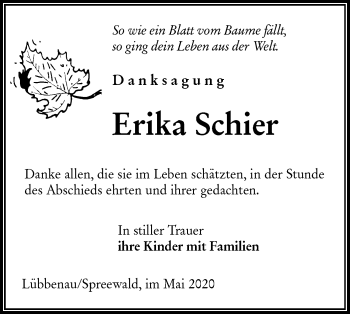 Traueranzeige von Erika Schier von lausitzer_rundschau
