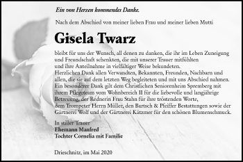 Traueranzeige von Gisela Twarz von lausitzer_rundschau