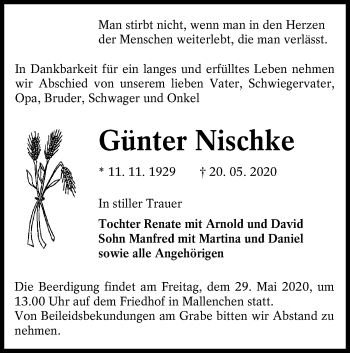 Traueranzeige von Günter Nischke von lausitzer_rundschau
