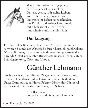 Traueranzeige von Günther Lehmann von lausitzer_rundschau