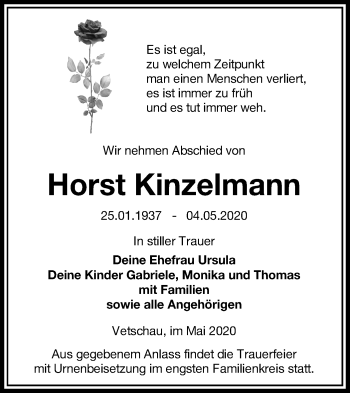 Traueranzeige von Horst Kinzelmann von lausitzer_rundschau