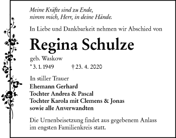 Traueranzeige von Regina Schulze von lausitzer_rundschau