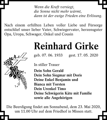 Traueranzeige von Reinhard Girke von lausitzer_rundschau