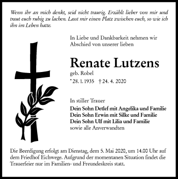 Traueranzeige von Renate Lutzens von lausitzer_rundschau