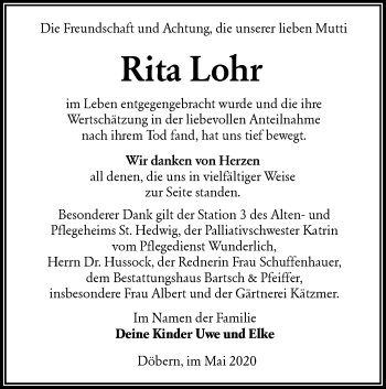 Traueranzeige von Rita Lohr von lausitzer_rundschau