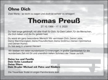 Traueranzeige von Thomas Preuß von lausitzer_rundschau