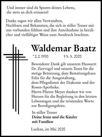 Traueranzeige von Waldemar Baatz von lausitzer_rundschau