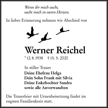 Traueranzeige von Werner Reichel von lausitzer_rundschau