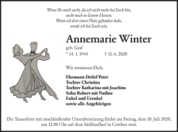 Traueranzeige von Annemarie Winter von lausitzer_rundschau