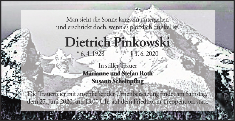  Traueranzeige für Dietrich Pinkowski vom 13.06.2020 aus lausitzer_rundschau