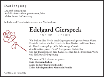 Traueranzeige von Edelgard Gierspeck von lausitzer_rundschau