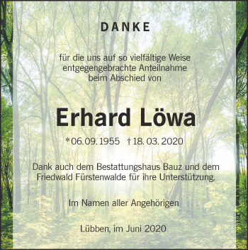 Traueranzeige von Erhard Löwa von lausitzer_rundschau