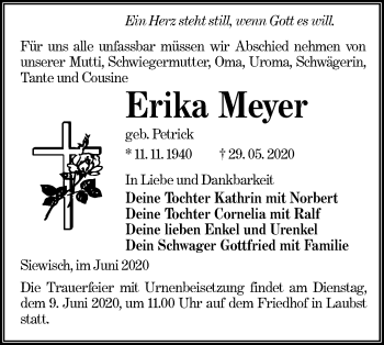 Traueranzeige von Erika Meyer von lausitzer_rundschau
