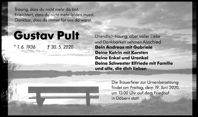  Traueranzeige für Gustav Pult vom 13.06.2020 aus lausitzer_rundschau