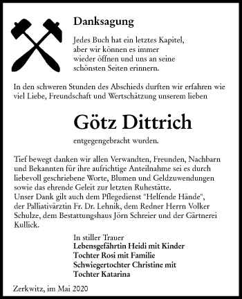 Traueranzeige von Götz Dittrich von lausitzer_rundschau