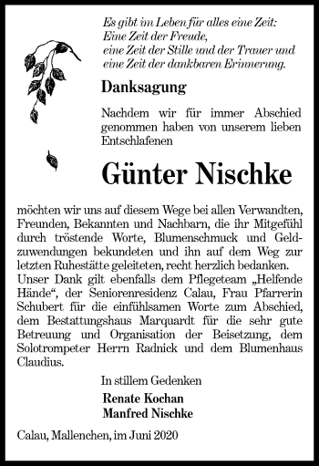 Traueranzeige von Günter Nischke von lausitzer_rundschau