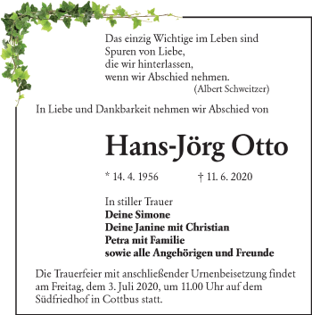 Traueranzeige von Hans-Jörg Otto von lausitzer_rundschau