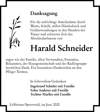 Traueranzeige von Harald Schneider von lausitzer_rundschau